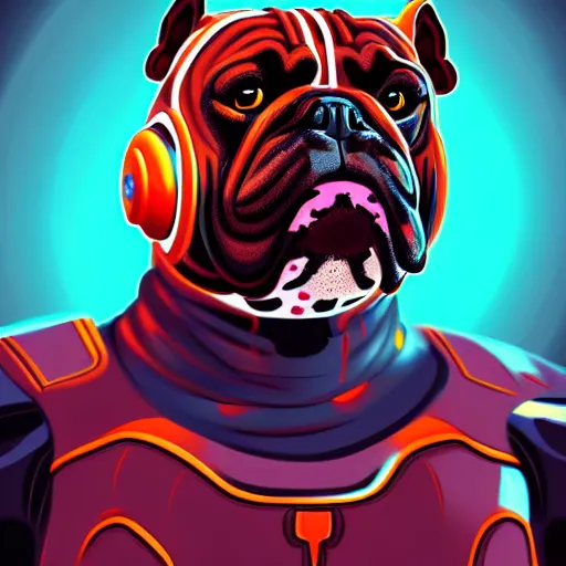 Image similar to cyborg bulldog comic stylr concept art, elegant, colorful, highly detailed, digital painting, artstation, concept art, illustration