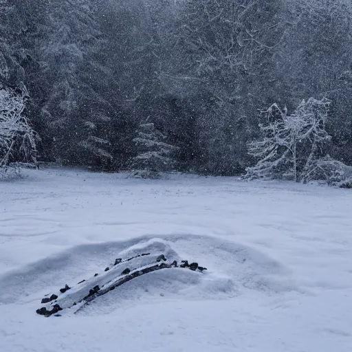 Image similar to snow landscape with gigantic dinosaur skeleton fossile bones half burried in snow