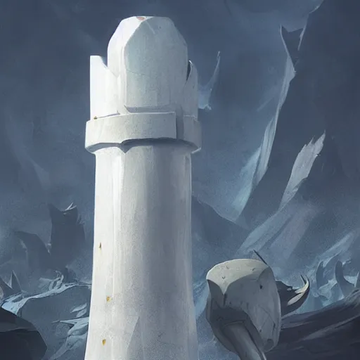 Image similar to a giant white chess piece statue, battlefield background, bright art masterpiece artstation. 8 k, sharp high quality artwork in style of jose daniel cabrera pena and greg rutkowski, concept art by tooth wu, hearthstone card game artwork, chess piece