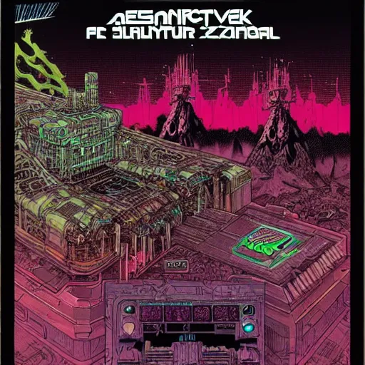 Image similar to a synthesizer from hell, cyberpunk concept art by josan gonzales and philippe druillet and dan mumford and enki bilal and jean claude meziere