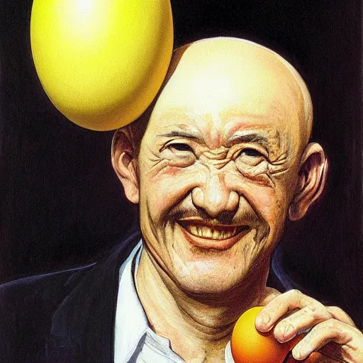 Prompt: a portrait of a man with an egg!!! head!!!, stanley lau and greg hildebrandt
