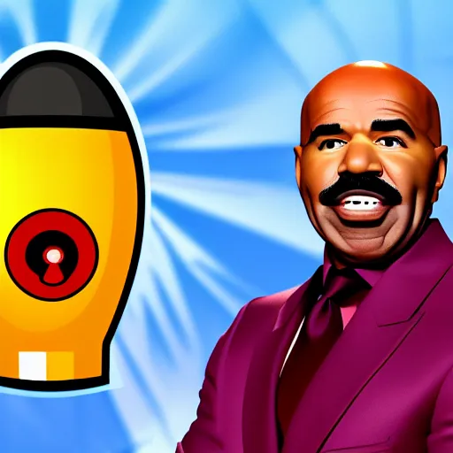 Image similar to steve harvey posing next to a nuclear bomb, detailed face, 4 k, deviantart