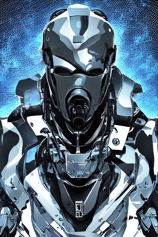 Image similar to cyber cyborg ninja mask helmet metal gear solid artic suit swat commando, global illumination ray tracing hdr fanart arstation by sung choi and eric pfeiffer and gabriel garza and casper konefal, a spectacular view cinematic rays of sunlight comic book illustration, by john kirby