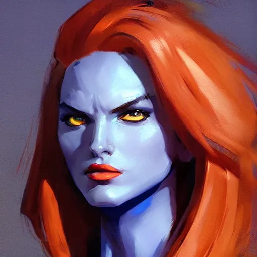 Prompt: greg manchess portrait painting of mystique x - men as overwatch character, medium shot, asymmetrical, profile picture, organic painting, sunny day, matte painting, bold shapes, hard edges, street art, trending on artstation, by huang guangjian and gil elvgren and sachin teng