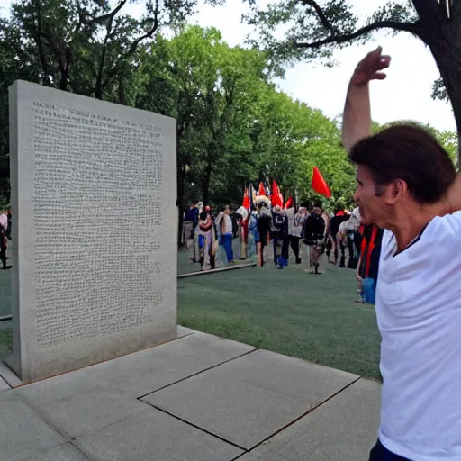 Image similar to mario dancing at vietnam memorial