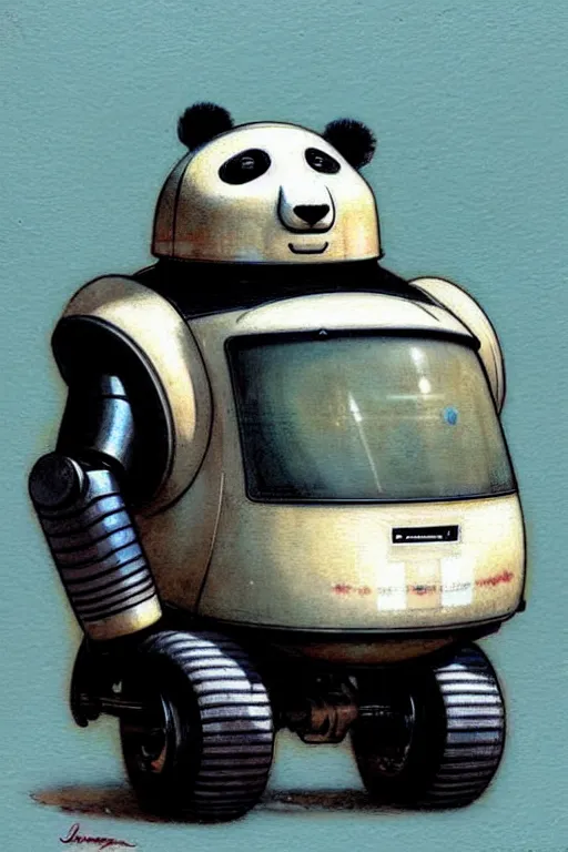 Image similar to ( ( ( ( ( 1 9 5 0 s retro future android robot fat robot panda wagon. muted colors., ) ) ) ) ) by jean - baptiste monge,!!!!!!!!!!!!!!!!!!!!!!!!!