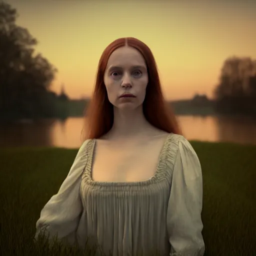 Prompt: photographic portrait of a stunningly beautiful english clairvoyant renaissance female in soft dreamy light at sunset, beside the river, soft focus, contemporary fashion shoot, in a denis villeneuve and tim burton movie, by edward robert hughes, annie leibovitz and steve mccurry, david lazar, jimmy nelsson, extremely detailed, breathtaking, hyperrealistic, perfect face, octane render