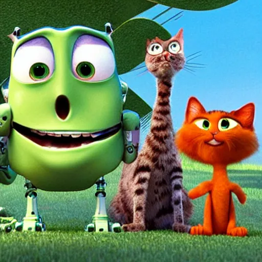Prompt: pixar movie about a robot cat movie still
