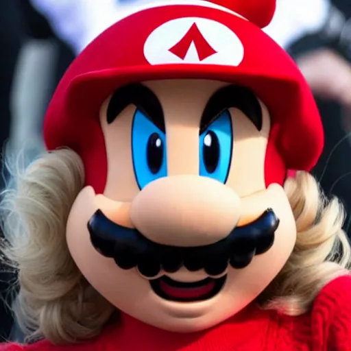 Image similar to lady gaga wearing a super mario hat