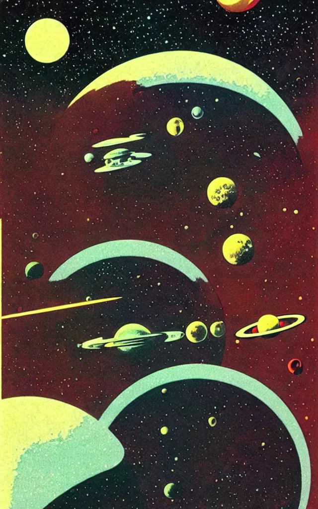 Image similar to space fantasy. bauhaus art. retro comicbook art. dean ellis.