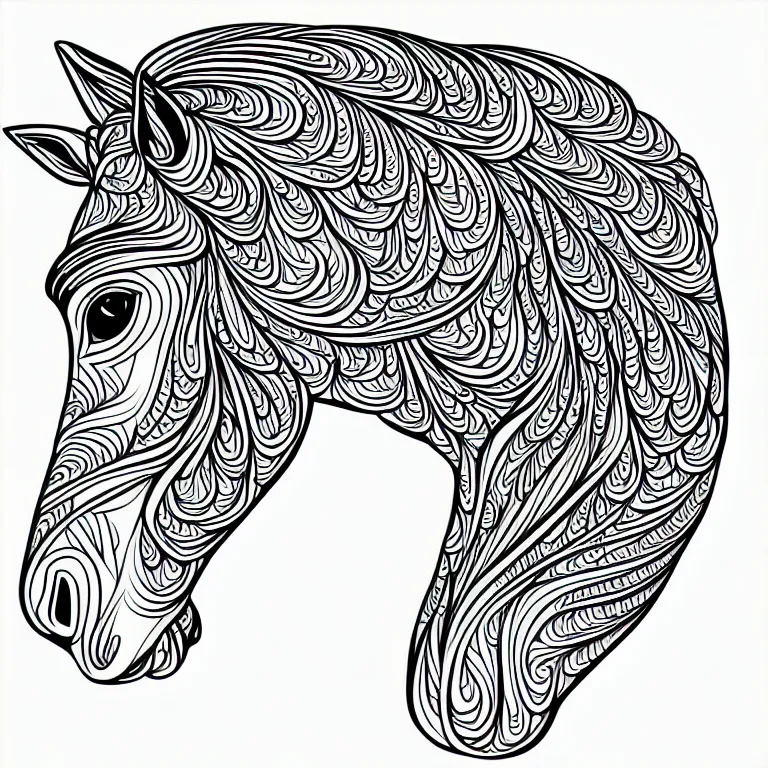 Prompt: beautiful horse, ornamental, fractal, line art, vector, outline, simplified