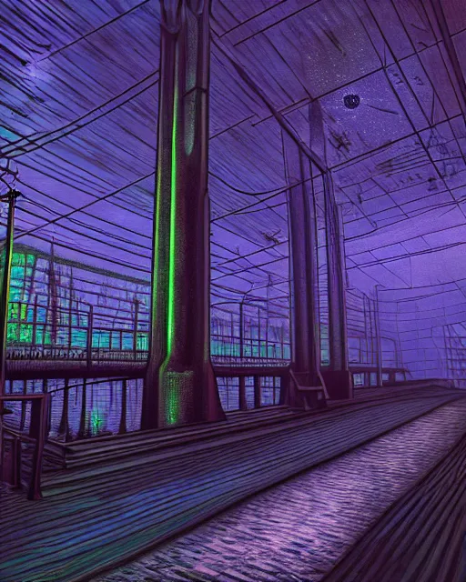 Image similar to industrial architecture by vincent van gogh, myst tron nature laser at night rainforest forest atlantis lightpaint infrared futuristic water neptune azeroth dramatic lighting vice city at dusk evil, archdaily, wallpaper, highly detailed, trending on artstation.