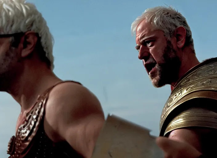 Prompt: film still of bernie sanders as leonidas in 3 0 0 movie, 8 k