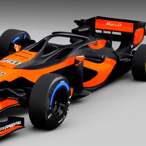 Image similar to hybrid design between McLaren MCL34 F1 car and Ford Mustang. No background, concept art style.