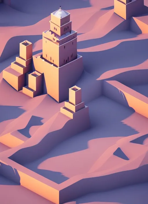 Prompt: a low poly isometric render of saudi arabia in the style of monument valley, floral!, intricate, elegant, smooth shading, soft lighting, illustration, simple, solid shapes, by magali villeneuve, jeremy lipkin and michael garmash, rob rey and kentaro miura style, octane render