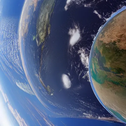 Image similar to view of the earth from the iss, fisheye lens, 4 k, photoreal, atmosphere