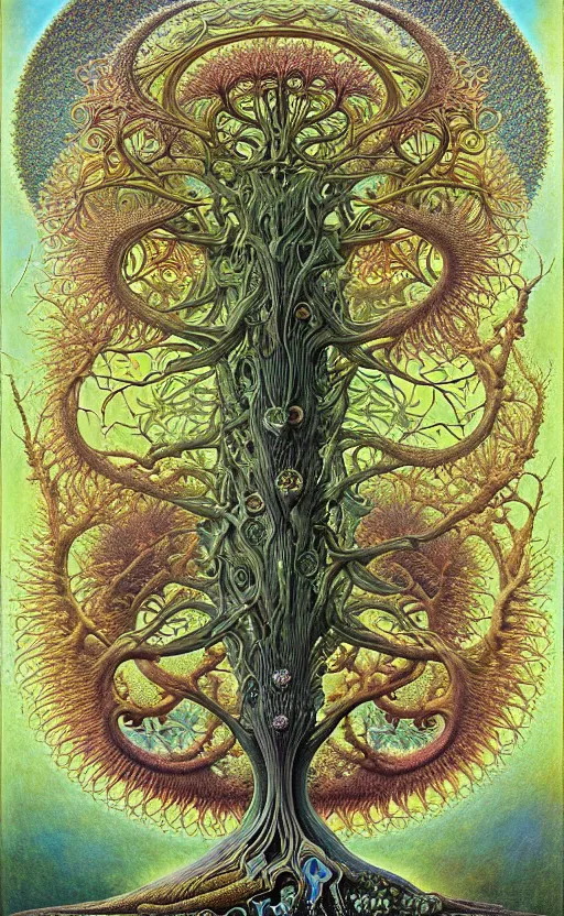 Image similar to tree of life by roger dean and andrew ferez, art forms of nature by ernst haeckel, divine chaos engine, symbolist, visionary, art nouveau, botanical fractal structures, organic, detailed, realistic, surreality