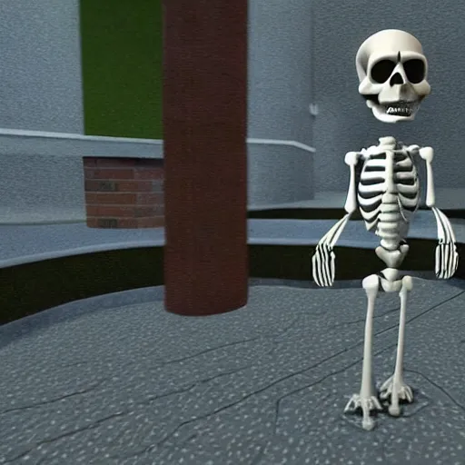 Image similar to A skeleton in the game Super Mario 64, unreal engine, highly detailed