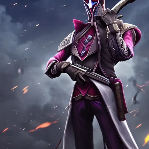 Image similar to jhin from league of legends with his rifle, cinematic shot, 4k detailed, digital art