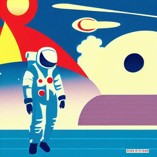 Image similar to An astronaut in space, in the style of hiroshi nagai