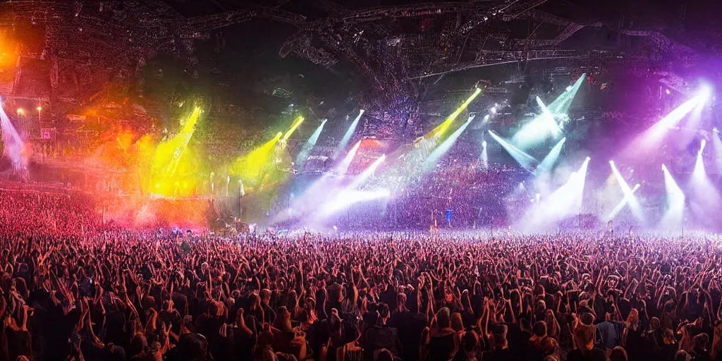 Image similar to huge rock concert with millions of people, digital art, epic lighting