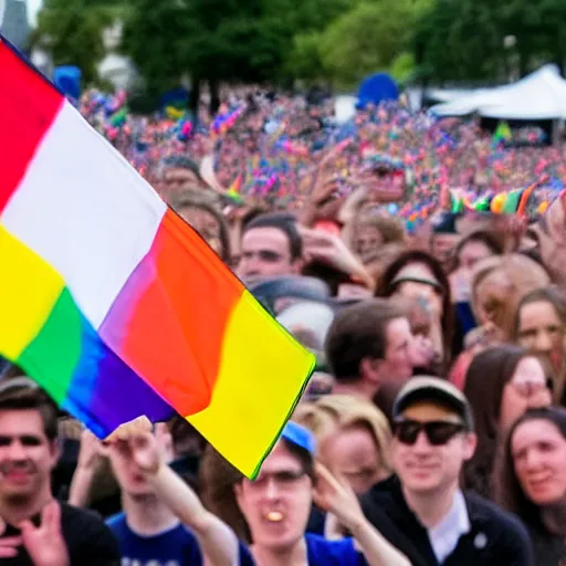 Prompt: i highly detailed photo of ben shapiro waving a rainbow flag in the middle of a crowd, realistic photo, high definition, high quality photo, detailed face, detailed body, full body