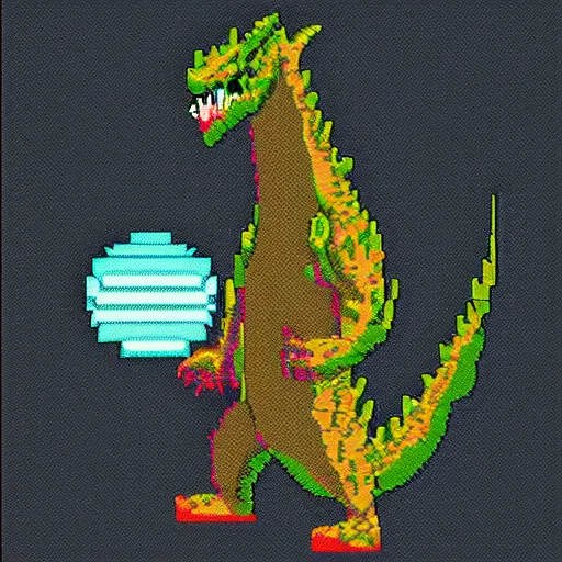 Prompt: godzilla snes pixel art