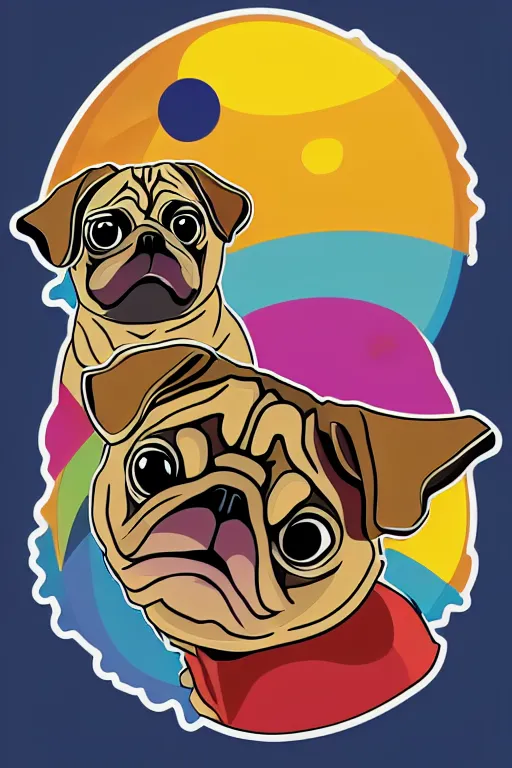 Image similar to Pug as a planet, sticker, colorful, illustration, highly detailed, simple, smooth and clean vector curves, no jagged lines, vector art, smooth