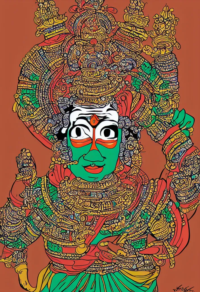 Image similar to kathakali illustration style digital art