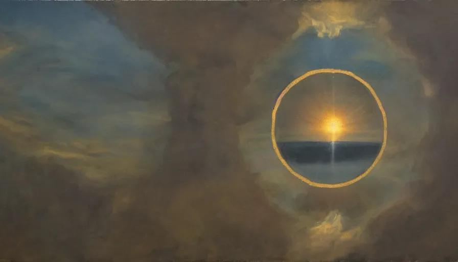 Image similar to the sun being blocked by a hexagon, seen from earth, oil painting