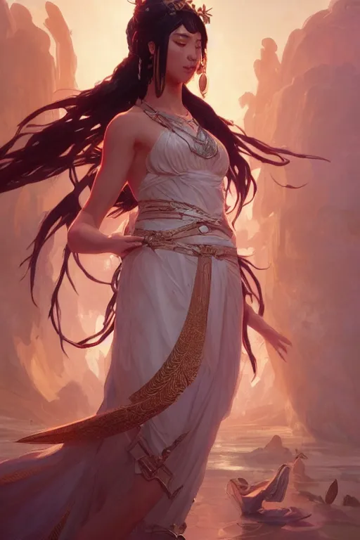 Prompt: asian greek goddess, highly detailed, digital painting, artstation, concept art, smooth, sharp focus, illustration, Unreal Engine 5, 8K, art by Ross Tran and greg rutkowski and alphonse Mucha