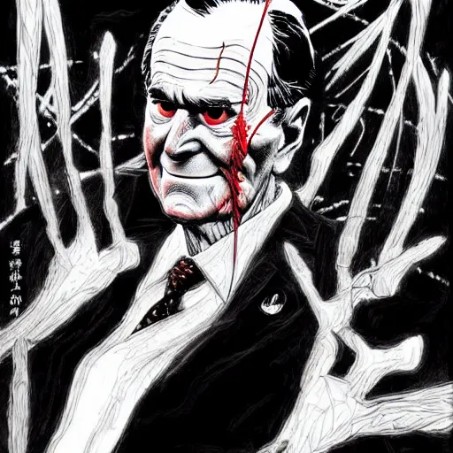 Image similar to George H.W. Bush looking sinister, by Tsutomu Nihei, highly detailed