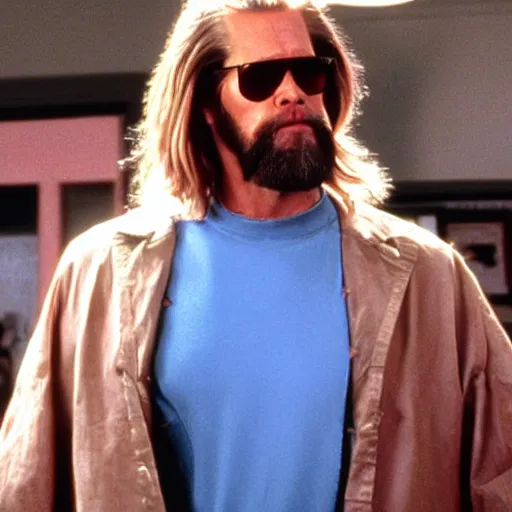 Image similar to jim carrey as the dude, the big lebowski