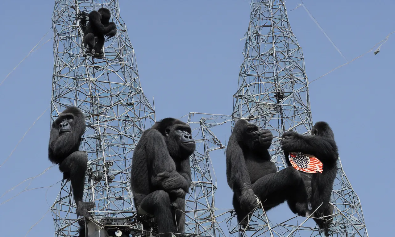 Image similar to a gorilla climbing a radio communications tower. round, circular embroidered us radar corps patch 8 k /