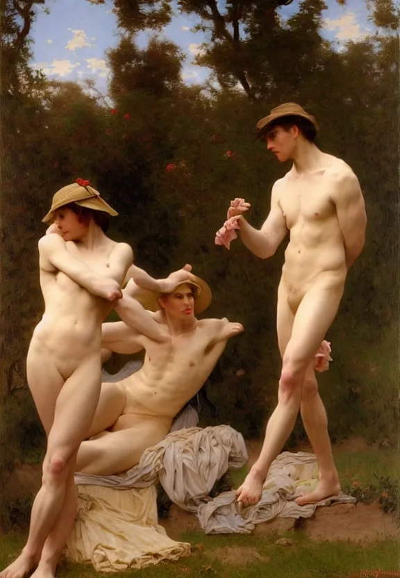 Prompt: attractive handsome fully clothed christopher tietjens confesses his love for attractive fully clothed valentine wannop. parades end. centered composition. highly detailed painting by gaston bussiere and j. c. leyendecker and william adolphe bouguereau and fra angelico and octane render, musee d'orsay 8 k