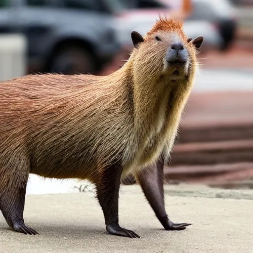 Prompt: high quality photograph a capybara in a suit