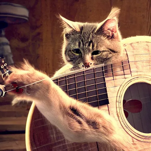 Prompt: redneck cat playing banjo, 8 k, movie still,