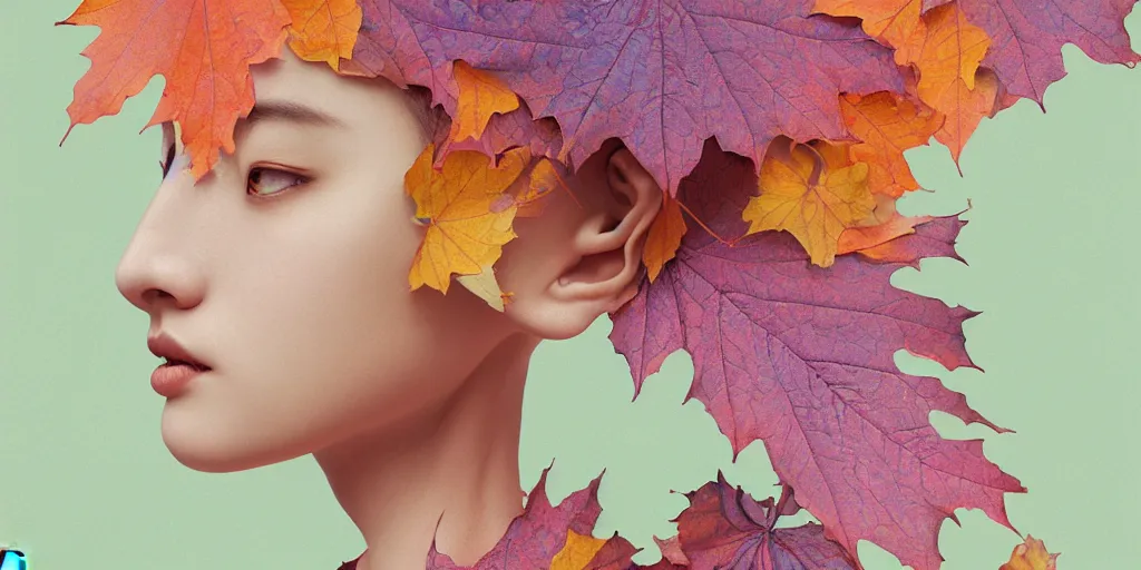 Prompt: breathtaking detailed pattern pastel colors of a woman made of autumn leaves, by hsiao - ron cheng, bizarre compositions, exquisite detail, 8 k