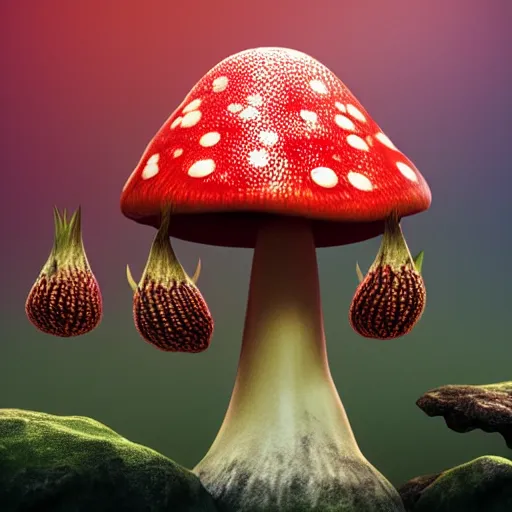 Prompt: photo of a detailed and accurate realistic representation of a amanita muscaria, octane render, 4 k,