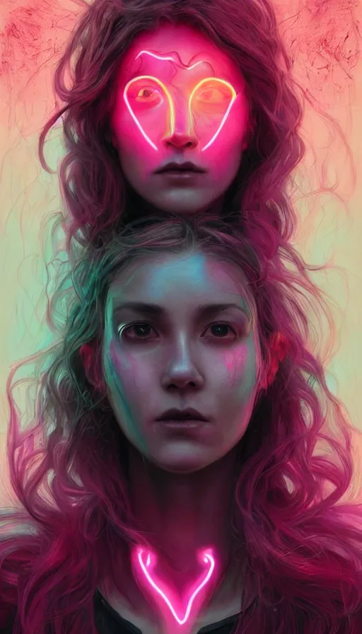 Image similar to door to the soul, furious gorgeous woman, glowing pink black hair, face covered in dirt, lord of the rings ,neon, fibonacci, sweaty, insane, intricate, highly detailed, digital painting, artstation, concept art, smooth, sharp focus, illustration, Unreal Engine 5, 8K, art by artgerm and greg rutkowski and alphonse mucha