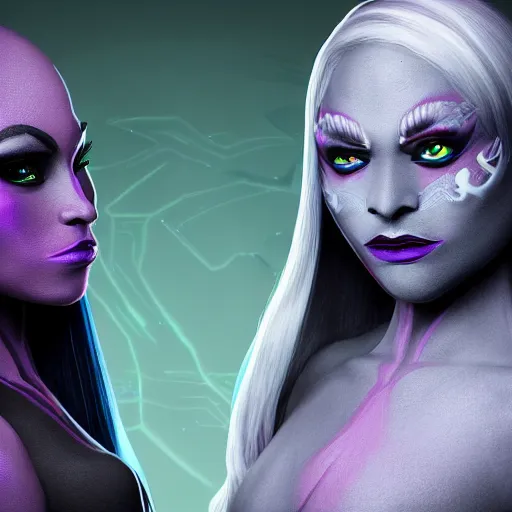 Image similar to a scene of two identical beautiful female drow rogues face to face, full of detail