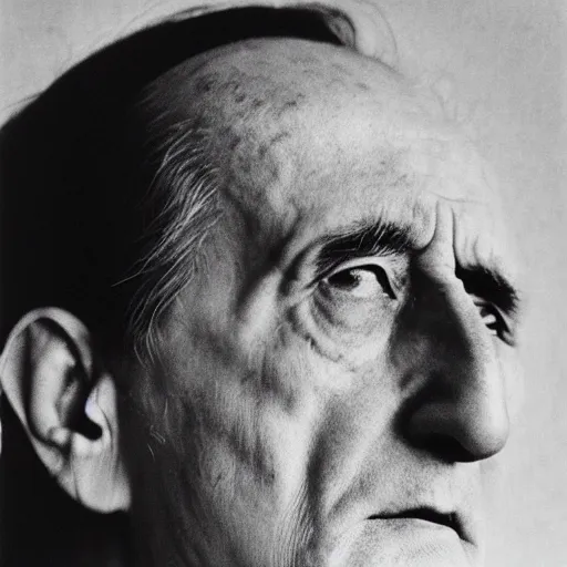 Prompt: a close - up serene portrait of marcel duchamp in the style of hito steyerl and shinya tsukamoto and irving penn