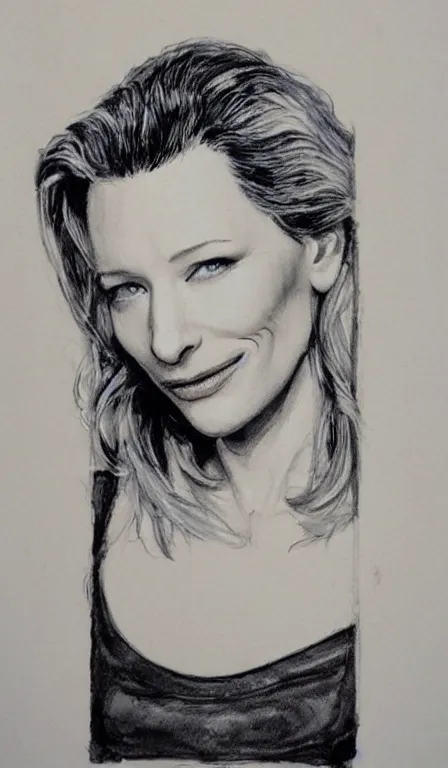 Image similar to cate blanchett , hanging scroll, ink and colours on silk,