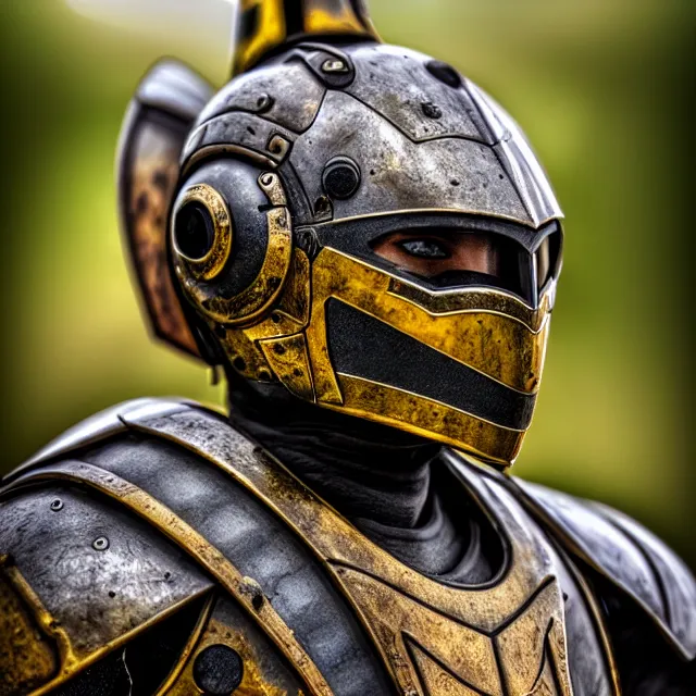 Prompt: warrior with wasp armour, highly detailed, 8 k, hdr, smooth, sharp focus, high resolution, award - winning photo