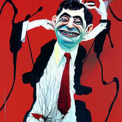 Image similar to a detailed painting mr. bean by gerald scarfe and ralph steadman