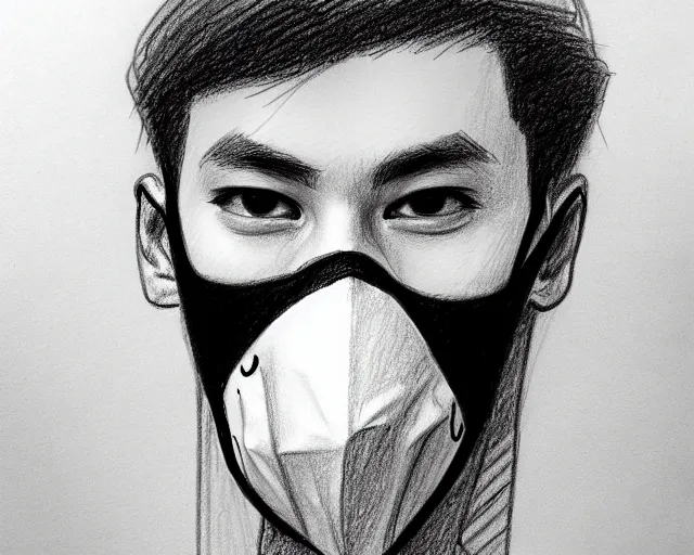 Image similar to draft drawing of a european man covering her face with mask, a sketch by choro choi, thin stroke, trending on artstation, context art, pencil sketch, high detail