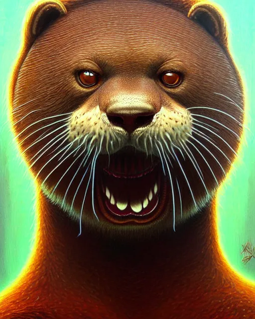 Image similar to detailed portrait of nick offerman as otter! hybrid by tomasz alen kopera and peter mohrbacher and johanna martine! and margaret keane! coherent luminescent