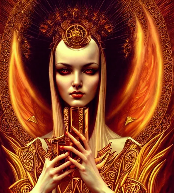 Prompt: goddess of the afterlife, unholy, tarot card, ornate, digital art by artgerm and karol bak