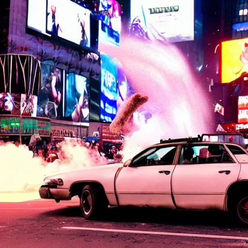 Image similar to walter white as incredible hulk throwing a car in time square