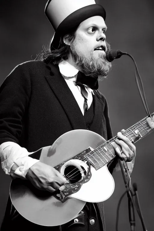 Image similar to jeff mangum from elephant 6 wearing a top hat